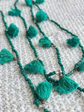 Roller Rabbit Teal Tassel Beaded Necklace. Versatile